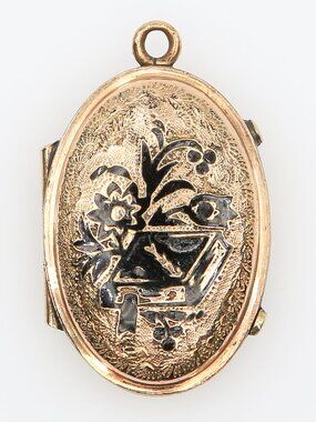 Antique Victorian Gold‎ Filled Taille d’Epargne Enamel Book Flower Locket 1880s